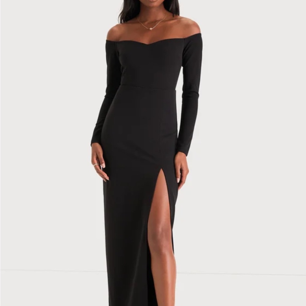 Lulus Classic Allure Black Off-the-Shoulder Long Sleeve Maxi Dress